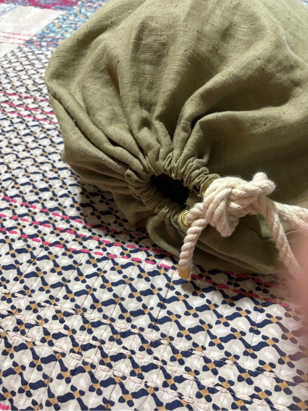 Olive Green Linen Button Pouch Duvet King